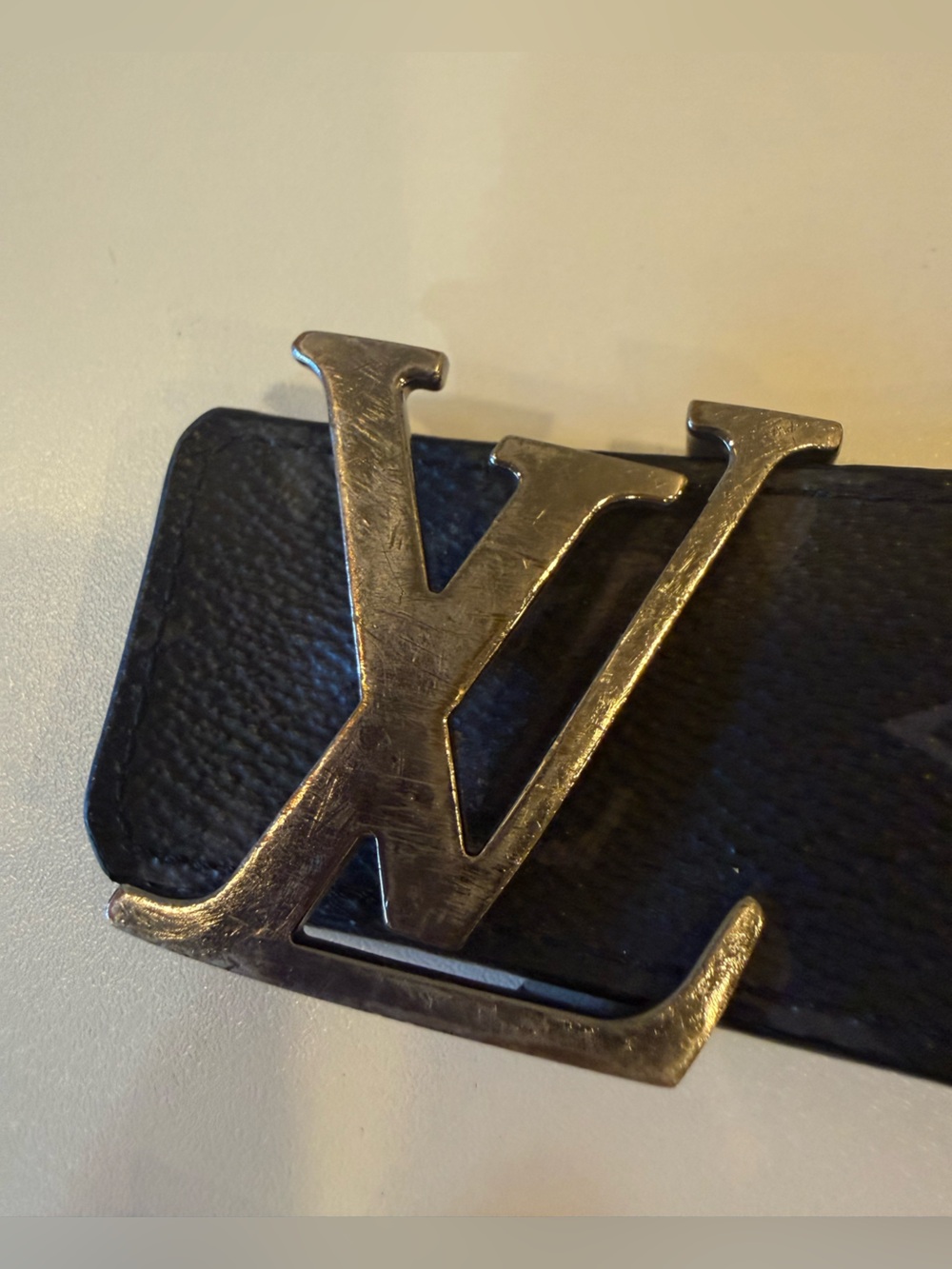 Louis Vuitton Black Leather Belt with Silver Toned LV Buckle
